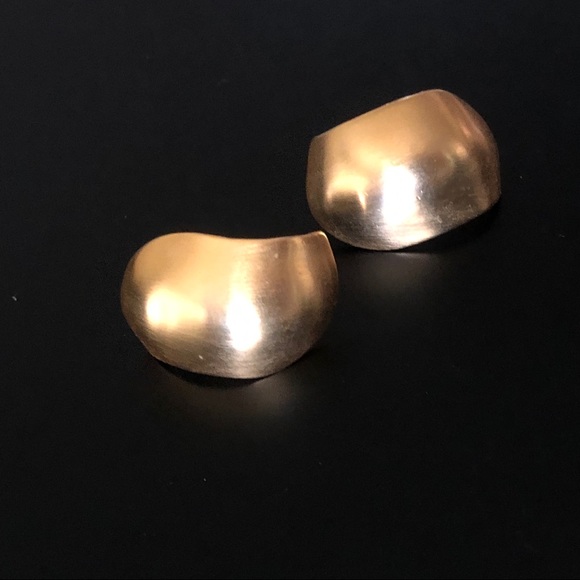 Brushed Goldtoned Wide Half-hoop Earrings - Picture 2 of 7